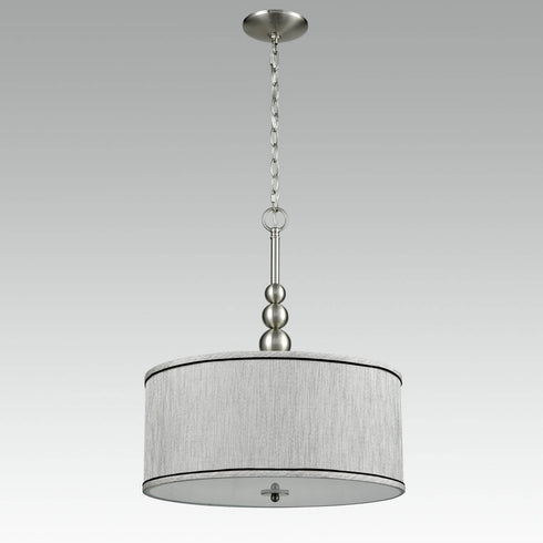 Modern Brushed Nickel Pendant Chandelier Fabric Drum Shade