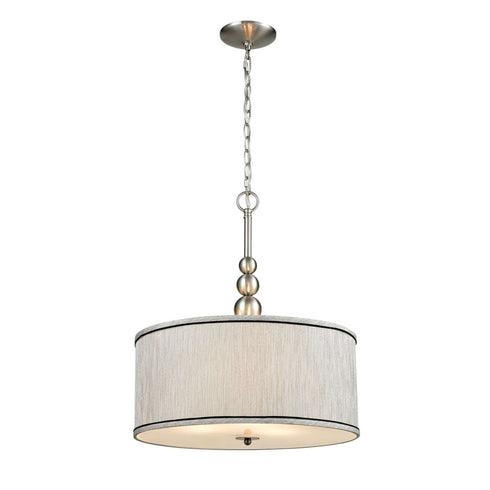 Modern Brushed Nickel Pendant Chandelier Fabric Drum Shade