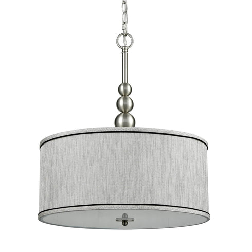 Modern Brushed Nickel Pendant Chandelier Fabric Drum Shade