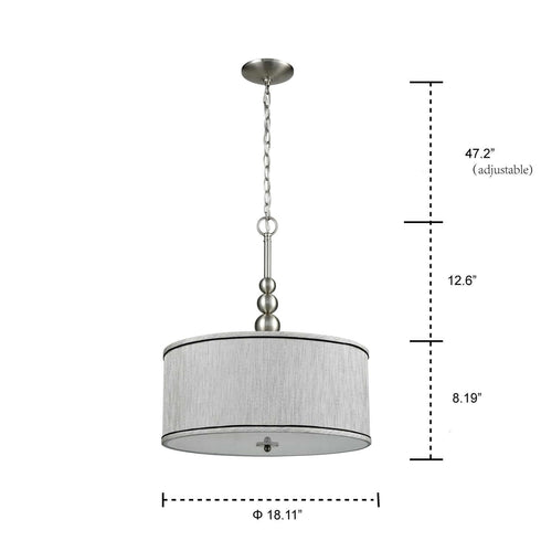 Modern Brushed Nickel Pendant Chandelier Fabric Drum Shade