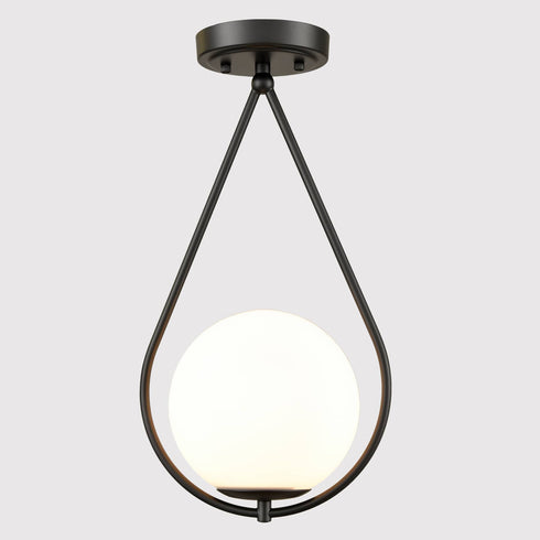 Modern Globe Opal Glass Semi Flush Ceiling Light, Black