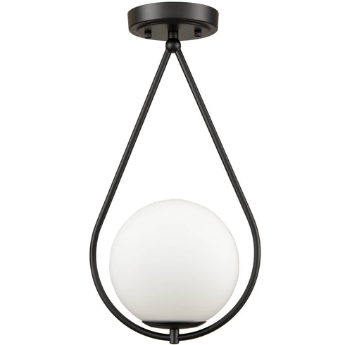 Modern Globe Opal Glass Semi Flush Ceiling Light, Black
