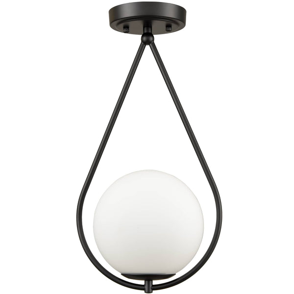 Modern Globe Opal Glass Semi Flush Ceiling Light, Black