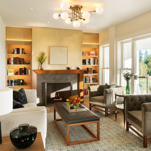 Modern Gold Flush Mount Ceiling Chandelier 9 Light Glass Globe