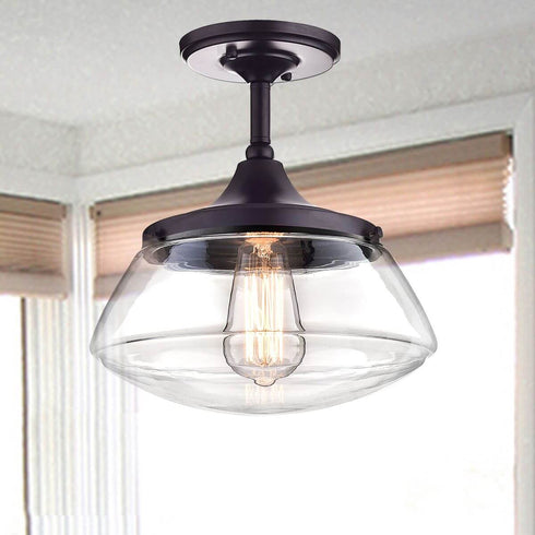 Orb Clear Glass Schoolhouse Semi Flush Mount Ceiling Light
