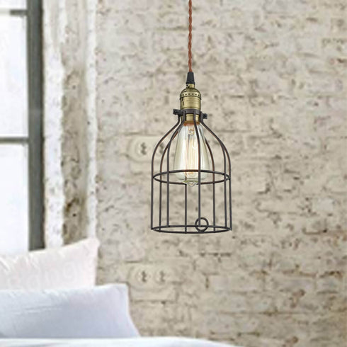 Oil Rubbed Bronze Industrial Plug In Pendant Light Bird Cage Shade