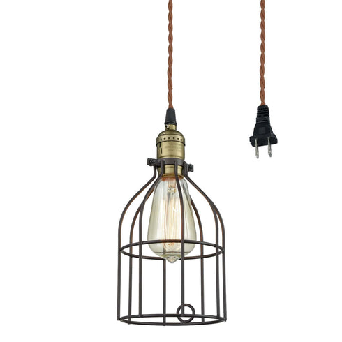 Oil Rubbed Bronze Industrial Plug In Pendant Light Bird Cage Shade