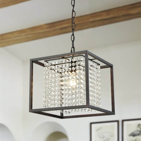 Oil Rubbed Bronze Square Modern Chandeliers Crystals for Living Room