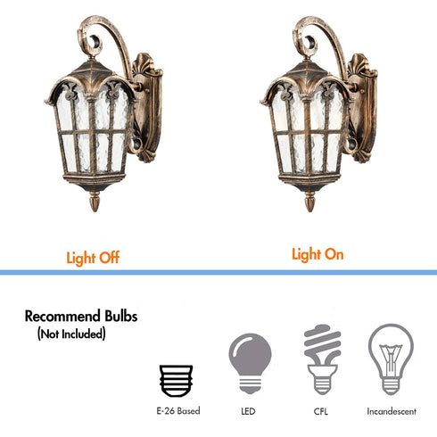 Outdoor Wall Light Waterproof Exterior Wall Lantern Brass with Rust