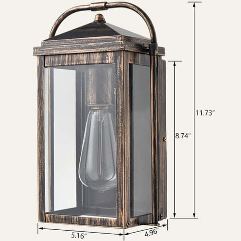 Outdoor Wall Sconce Bronze Clear Glass Exterior Wall Light Fixture