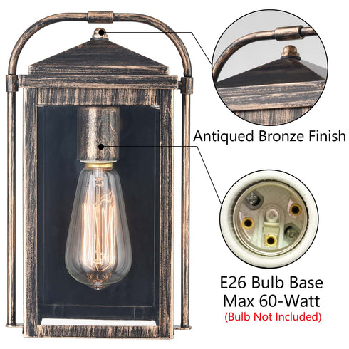 Outdoor Wall Sconce Bronze Clear Glass Exterior Wall Light Fixture