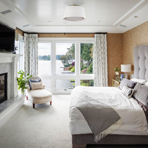 Gold Led Flush Mount Ceiling Light Drum White Fabric Shade 3000k-5500k,24W,1600LM