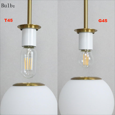 Glass Globe Chandelier Mid Century Pendant Ceiling Lights Milky White Ball Lampshade Wrought Iron for Living Dining Room Bedroom 3 Lights