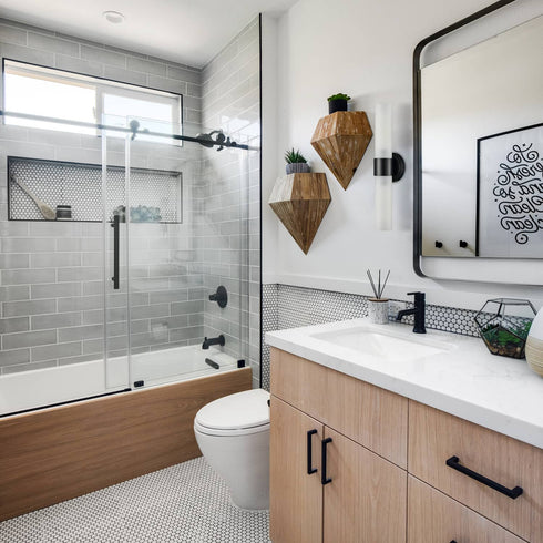 Modern Black Wall Sconce Cylinder Glass Bathroom Fixture