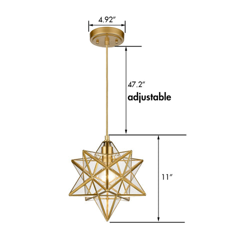 Pendant Light Modern Moravian Star Gold Finish Clear Glass