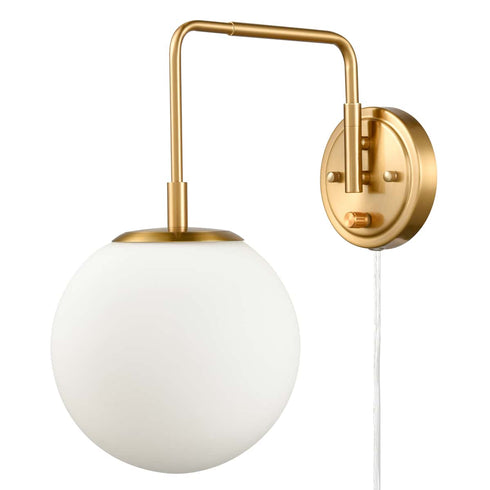 Plug-in Brass Wall Sconce Opal Globe Glass Modern Wall Sconce