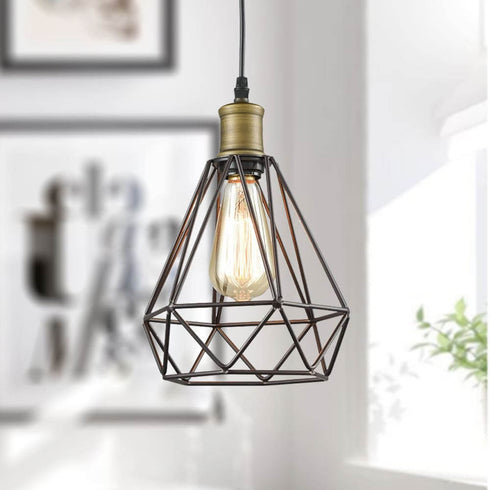 Plug-in Farmhouse Pendant Light Simple Wire Cage Hanging Lamp