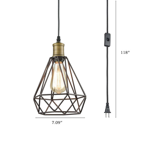 Plug-in Farmhouse Pendant Light Simple Wire Cage Hanging Lamp