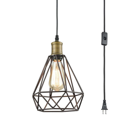 Plug-in Farmhouse Pendant Light Simple Wire Cage Hanging Lamp