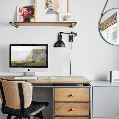 Plug-in Wall Sconce Set of Two Wall Light Black Swing Arm Wall Lamp