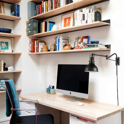 Plug-in Wall Sconce Set of Two Wall Light Black Swing Arm Wall Lamp