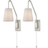 Plug-in Wall Sconce for Bedroom Lamps Set of 2 Pull Chain Switch, Brushed Nickel