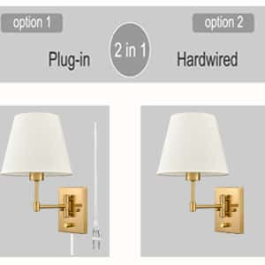 Plug-in Wall Sconces Set Of Two Beige Shade Swing Arm Wall Lamp