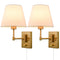 Plug-in Wall Sconces Set Of Two Beige Shade Swing Arm Wall Lamp