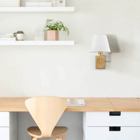 Plug-in Wall Sconces Set Of Two Beige Shade Swing Arm Wall Lamp