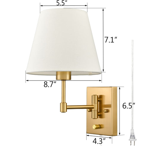 Plug-in Wall Sconces Set Of Two Beige Shade Swing Arm Wall Lamp