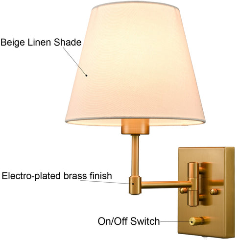 Plug-in Wall Sconces Set Of Two Beige Shade Swing Arm Wall Lamp