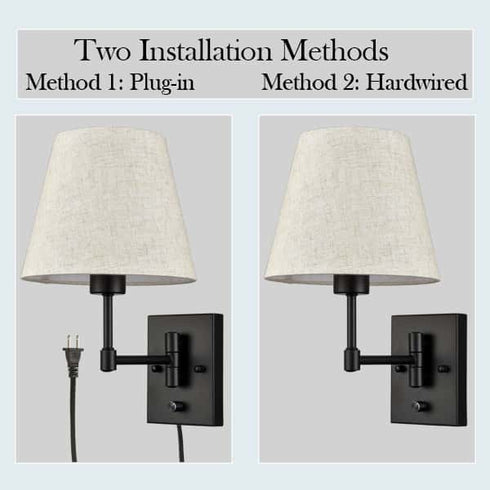 Plug in Wall Sconces Set of Two Black Swing Arm Wall Lamp