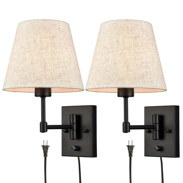 Plug in Wall Sconces Set of Two Black Swing Arm Wall Lamp