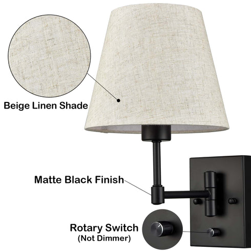 Plug in Wall Sconces Set of Two Black Swing Arm Wall Lamp