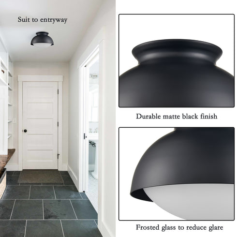 Black Glass Ceiling Light Flush Mount Fixture