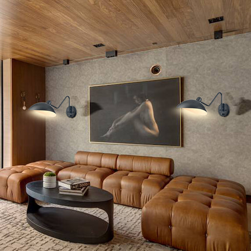 Set of 2 Modern Black Metal Wall Sconce with On/Off Switch Plug-in or Hardwired Swing Arm Wall Light Fixture