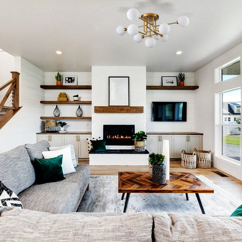 Modern Gold Flush Mount Ceiling Chandelier 9 Light Glass Globe