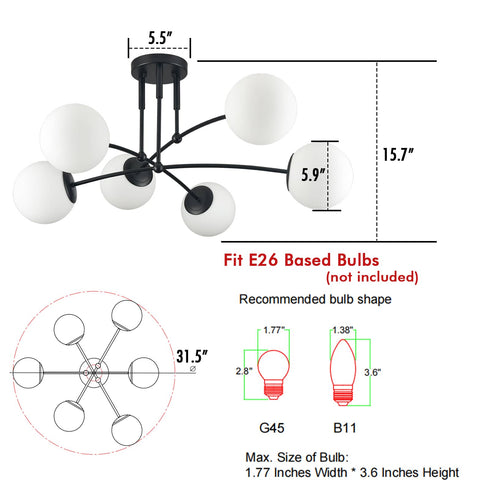 Industrial Farmhouse Globe Ceiling Chandelier Black