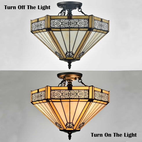 Tiffany Style Ceiling Light Stained Glass Semi Flush Mount Light