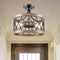 Portici Retro Drum Wood Metal Cage Semi Flush Mount Ceiling Light 3 Lights
