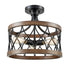 Portici Retro Drum Wood Metal Cage Semi Flush Mount Ceiling Light 3 Lights