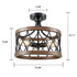 Portici Retro Drum Wood Metal Cage Semi Flush Mount Ceiling Light 3 Lights