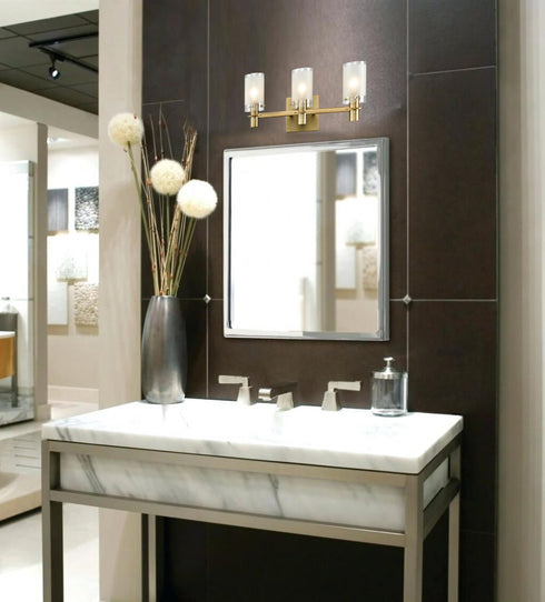 Modern Brass Bathroom Vanity Lighting with Frosted Glass - 3 Light