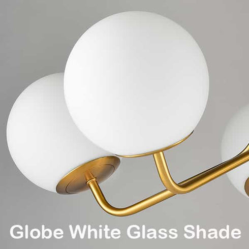 5-Light Mid-Century Modern Gold Semi Flush Mount Globe Ceiling Chandelier Light