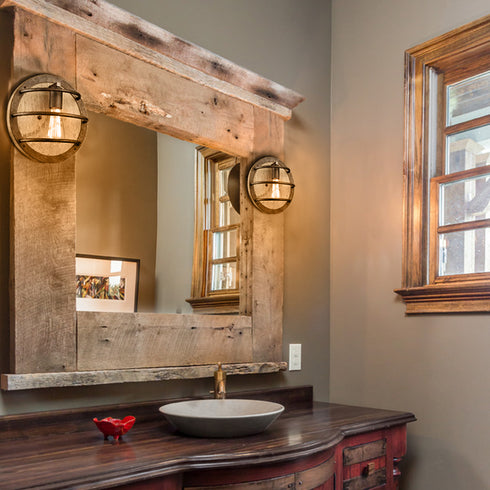 Farmhouse Wall Sconce with Wooden Round Shade Rust Finish