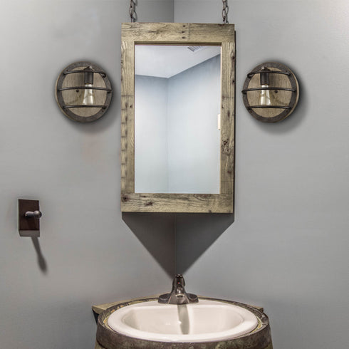 Farmhouse Wall Sconce with Wooden Round Shade Rust Finish