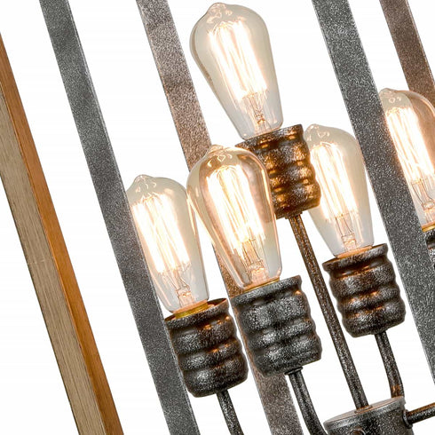 Rustic 5-Light Kitchen Island Chandelier in Wood Grain Finish