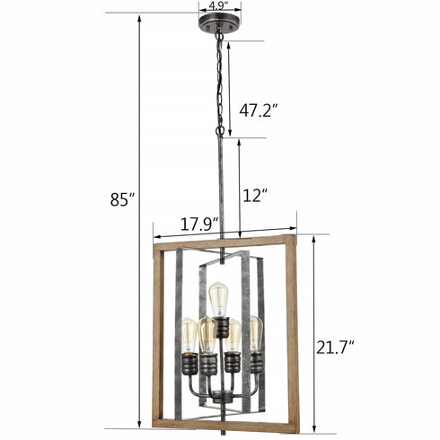 Rustic 5-Light Kitchen Island Chandelier in Wood Grain Finish