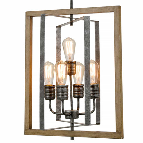 Rustic 5-Light Kitchen Island Chandelier in Wood Grain Finish