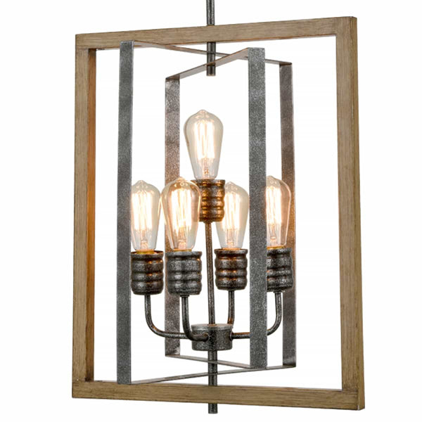 Rustic 5-Light Kitchen Island Chandelier in Wood Grain Finish